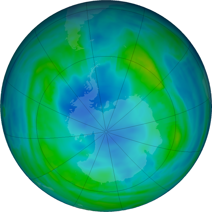 Antarctic ozone map for 14 May 2017